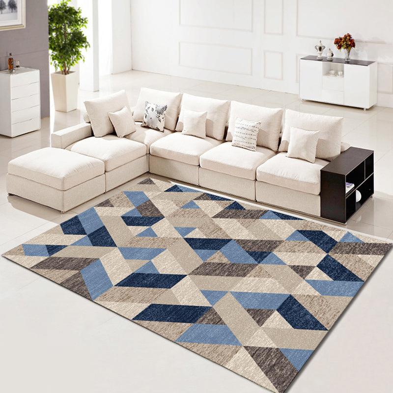 Multi Color Simplicity Rug Polypropylene Geometrical 3D Printed Carpet Machine Washable Non-Slip Pet Friendly Rug for Living Room Blue-Brown Clearhalo 'Area Rug' 'Modern' 'Rugs' Rug' 2317286