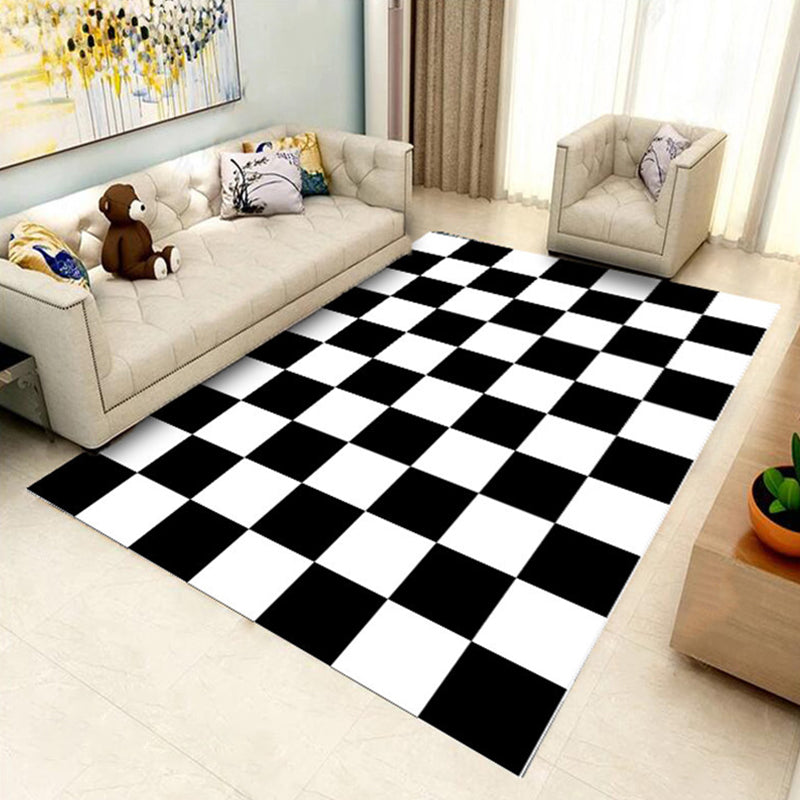 Multi Color Simplicity Rug Polypropylene Geometrical 3D Printed Carpet Machine Washable Non-Slip Pet Friendly Rug for Living Room Black-White Clearhalo 'Area Rug' 'Modern' 'Rugs' Rug' 2317287