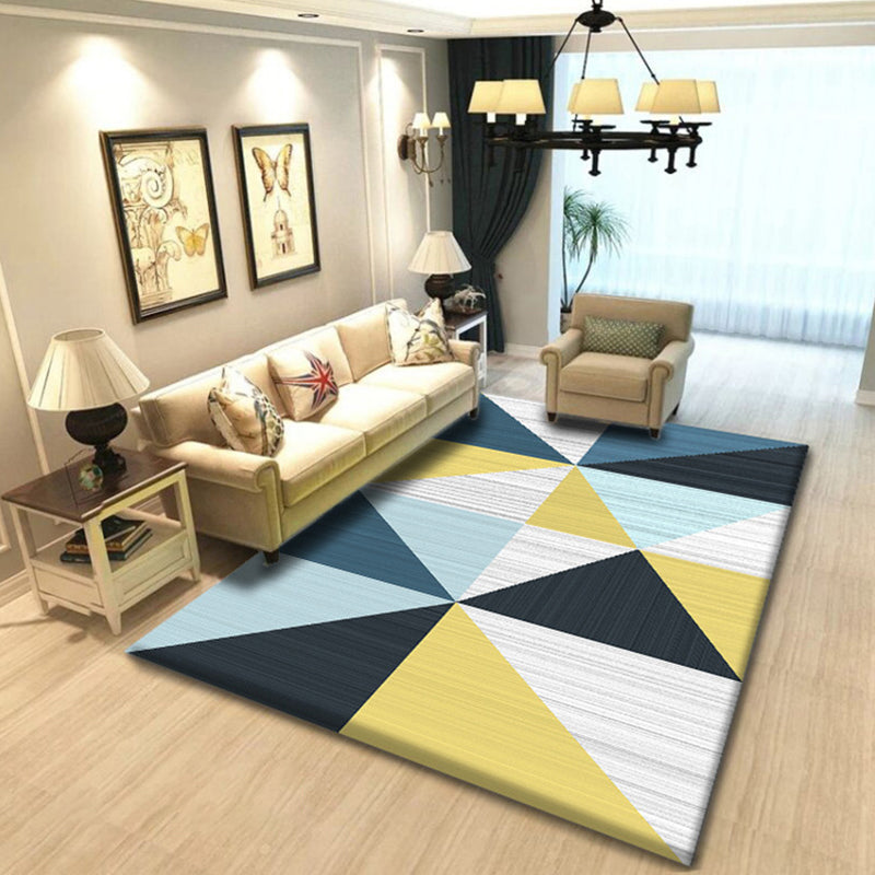 Multi Color Simplicity Rug Polypropylene Geometrical 3D Printed Carpet Machine Washable Non-Slip Pet Friendly Rug for Living Room Blue-Yellow Clearhalo 'Area Rug' 'Modern' 'Rugs' Rug' 2317288