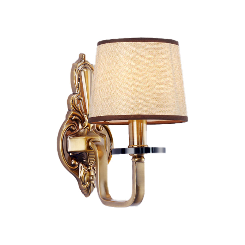 Fabric Shade Gold Wall Sconce Barrel 1/2-Light Vintage Wall Mount Light Fixture for Living Room Clearhalo 'Wall Lamps & Sconces' 'Wall Lights' Lighting' 231732