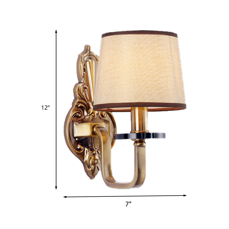 Fabric Shade Gold Wall Sconce Barrel 1/2-Light Vintage Wall Mount Light Fixture for Living Room Clearhalo 'Wall Lamps & Sconces' 'Wall Lights' Lighting' 231733