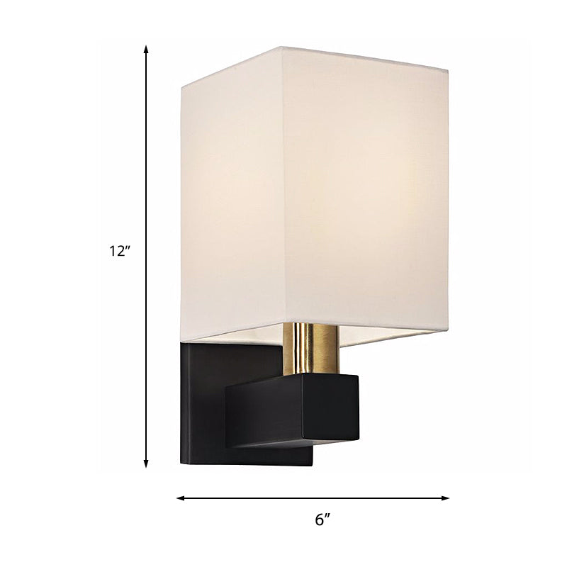 Minimalist Rectangle Wall Light Single Bulb White Fabric Shade Wall Sconce Lighting with Clean-Lined Arm Clearhalo 'Wall Lamps & Sconces' 'Wall Lights' Lighting' 231737