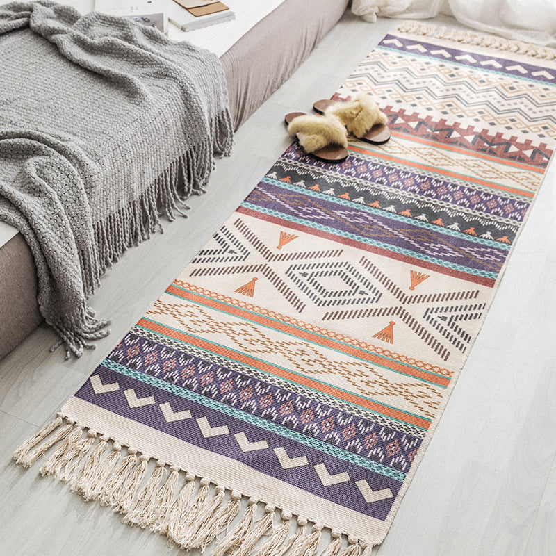 Multi Colored Bedroom Rug Boho Geometric Print Indoor Rug Jute Easy Care Pet Friendly Area Carpet with Tassel Clearhalo 'Area Rug' 'Bohemian' 'Rugs' Rug' 2317576