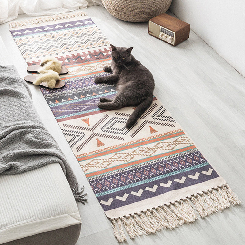 Multi Colored Bedroom Rug Boho Geometric Print Indoor Rug Jute Easy Care Pet Friendly Area Carpet with Tassel Purple Clearhalo 'Area Rug' 'Bohemian' 'Rugs' Rug' 2317578