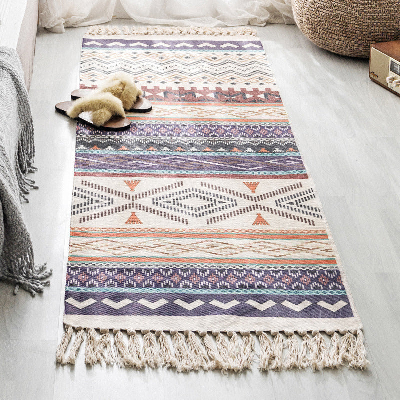 Multi Colored Bedroom Rug Boho Geometric Print Indoor Rug Jute Easy Care Pet Friendly Area Carpet with Tassel Clearhalo 'Area Rug' 'Bohemian' 'Rugs' Rug' 2317579