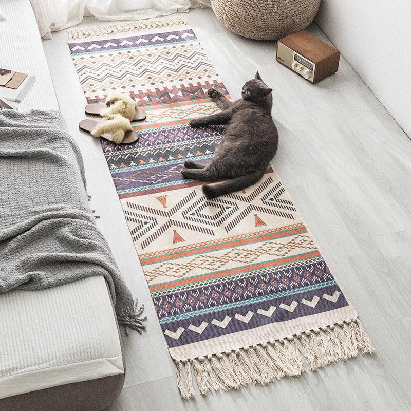 Multi Colored Bedroom Rug Boho Geometric Print Indoor Rug Jute Easy Care Pet Friendly Area Carpet with Tassel Clearhalo 'Area Rug' 'Bohemian' 'Rugs' Rug' 2317582