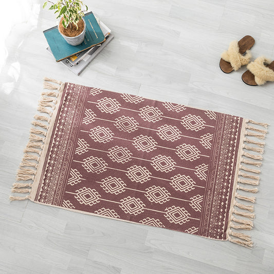 Bohemian Bedroom Rug Multi Color Geo Printed Area Rug Jute Pet Friendly Easy Care Stain-Resistant Carpet with Tassel Dark Red 2' x 2'11" Clearhalo 'Area Rug' 'Bohemian' 'Rugs' Rug' 2317590