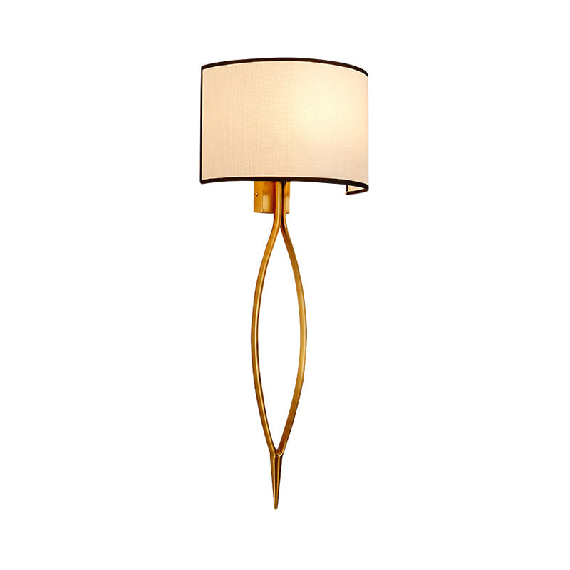 2-Light Wall Mount Lamp Simple Living Room Sconce Light Fixture with Half-Cylinder Fabric Shade in Gold Clearhalo 'Wall Lamps & Sconces' 'Wall Lights' Lighting' 231765