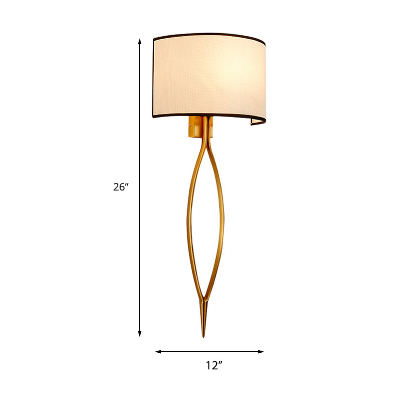 2-Light Wall Mount Lamp Simple Living Room Sconce Light Fixture with Half-Cylinder Fabric Shade in Gold Clearhalo 'Wall Lamps & Sconces' 'Wall Lights' Lighting' 231766