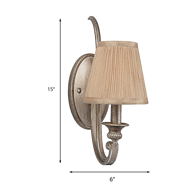 1-Head Pleated Shade Wall Sconce Traditional Tan Fabric Wall Mount Light for Living Room Clearhalo 'Wall Lamps & Sconces' 'Wall Lights' Lighting' 231800