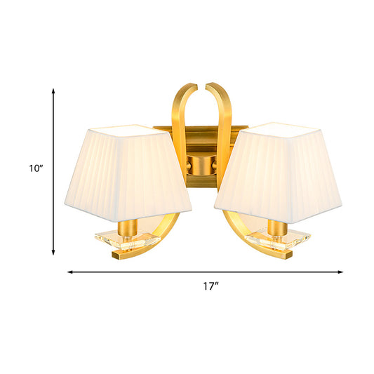 Trapezoid Fabric Shade Sconce Light Vintage 1/2-Head Bedroom Wall Mount Lamp in Gold Clearhalo 'Wall Lamps & Sconces' 'Wall Lights' Lighting' 231805