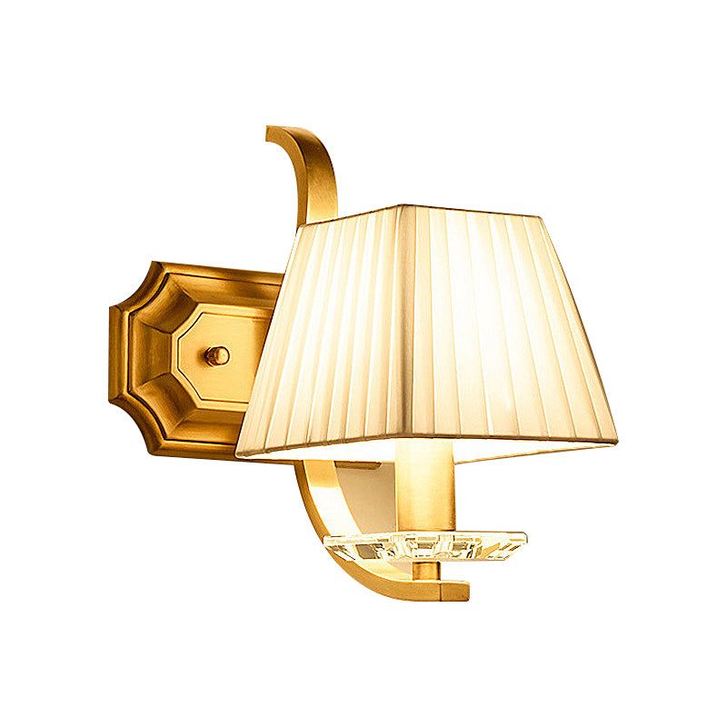 Trapezoid Fabric Shade Sconce Light Vintage 1/2-Head Bedroom Wall Mount Lamp in Gold Clearhalo 'Wall Lamps & Sconces' 'Wall Lights' Lighting' 231809