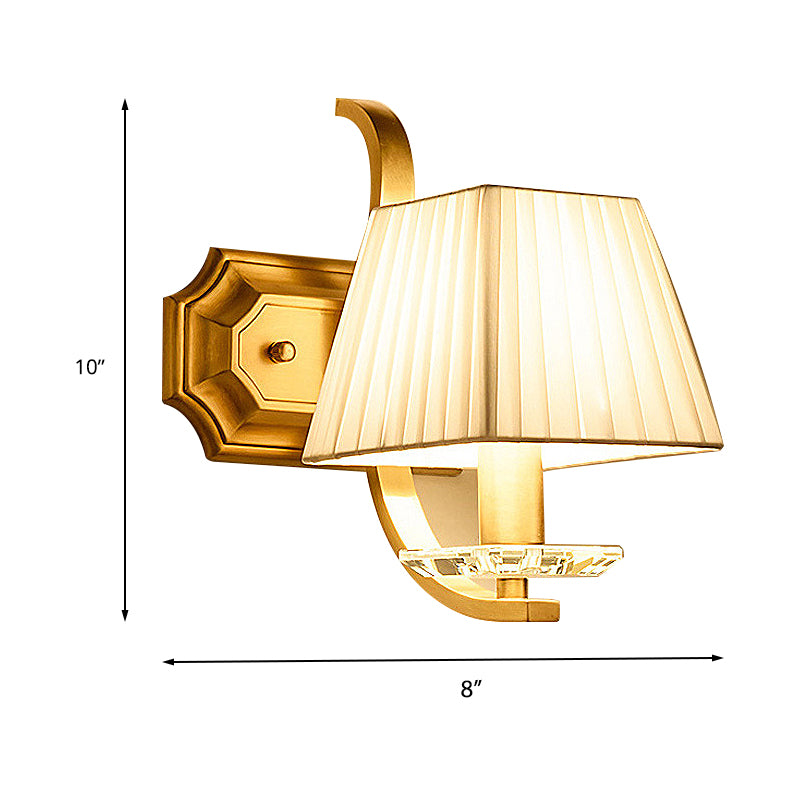 Trapezoid Fabric Shade Sconce Light Vintage 1/2-Head Bedroom Wall Mount Lamp in Gold Clearhalo 'Wall Lamps & Sconces' 'Wall Lights' Lighting' 231810