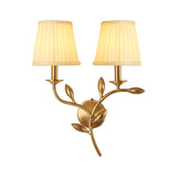 Brass Pleated Shade Wall Lamp American Rustic Fabric 1/2-Bulb Living Room Wall Light Sconce Clearhalo 'Wall Lamps & Sconces' 'Wall Lights' Lighting' 231814