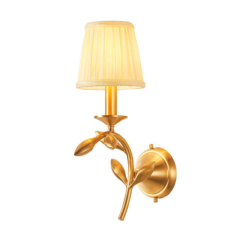 Brass Pleated Shade Wall Lamp American Rustic Fabric 1/2-Bulb Living Room Wall Light Sconce Clearhalo 'Wall Lamps & Sconces' 'Wall Lights' Lighting' 231819