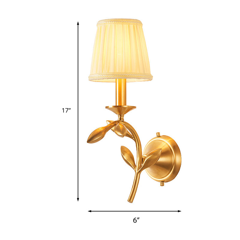 Brass Pleated Shade Wall Lamp American Rustic Fabric 1/2-Bulb Living Room Wall Light Sconce Clearhalo 'Wall Lamps & Sconces' 'Wall Lights' Lighting' 231820