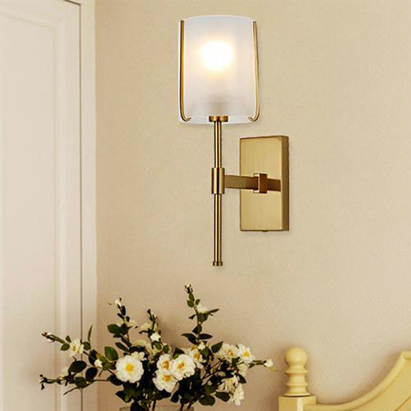 Fabric Shade Gold Sconce Light Cylinder Single Head Simple Wall Mounted Light Fixture for Living Room Gold Clearhalo 'Wall Lamps & Sconces' 'Wall Lights' Lighting' 231822