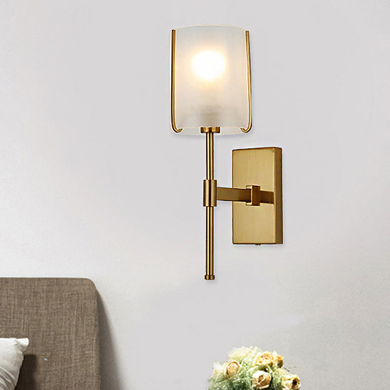 Fabric Shade Gold Sconce Light Cylinder Single Head Simple Wall Mounted Light Fixture for Living Room Clearhalo 'Wall Lamps & Sconces' 'Wall Lights' Lighting' 231823