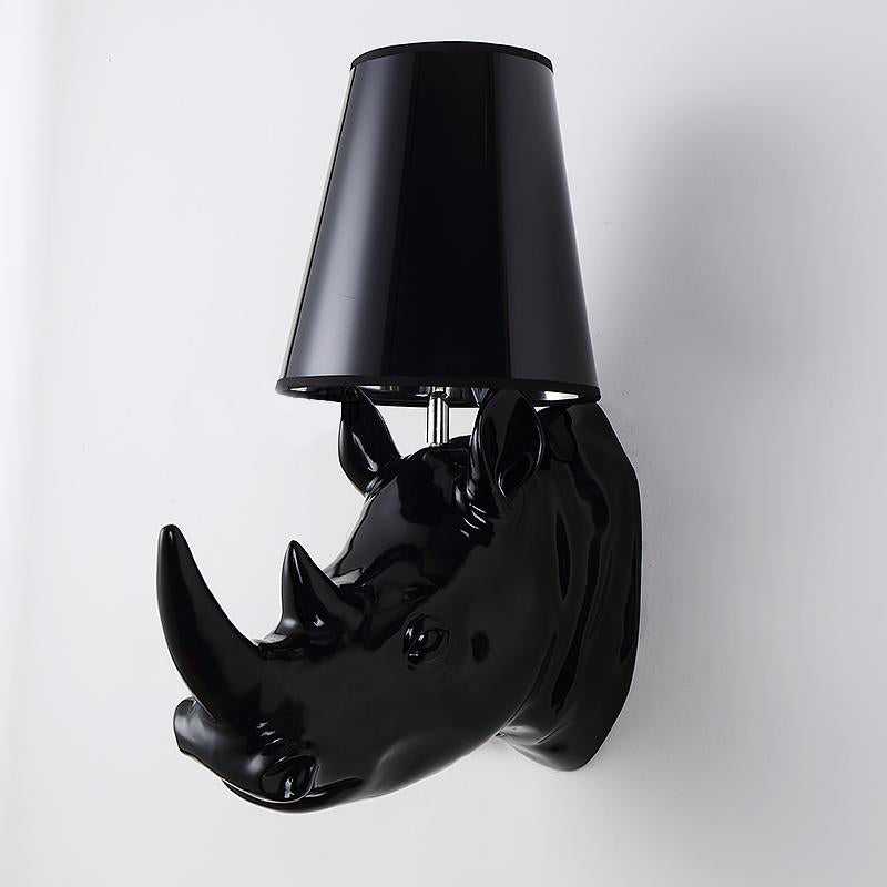 Rhinoceros Resin Sconce Light Country Single Bulb Corridor Wall Mounted Lamp in Black/White with Cone Fabric Shade Clearhalo 'Wall Lamps & Sconces' 'Wall Lights' Lighting' 231832