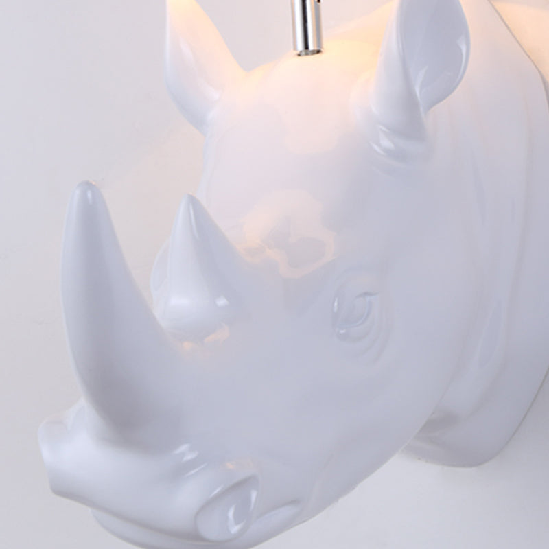 Rhinoceros Resin Sconce Light Country Single Bulb Corridor Wall Mounted Lamp in Black/White with Cone Fabric Shade Clearhalo 'Wall Lamps & Sconces' 'Wall Lights' Lighting' 231838