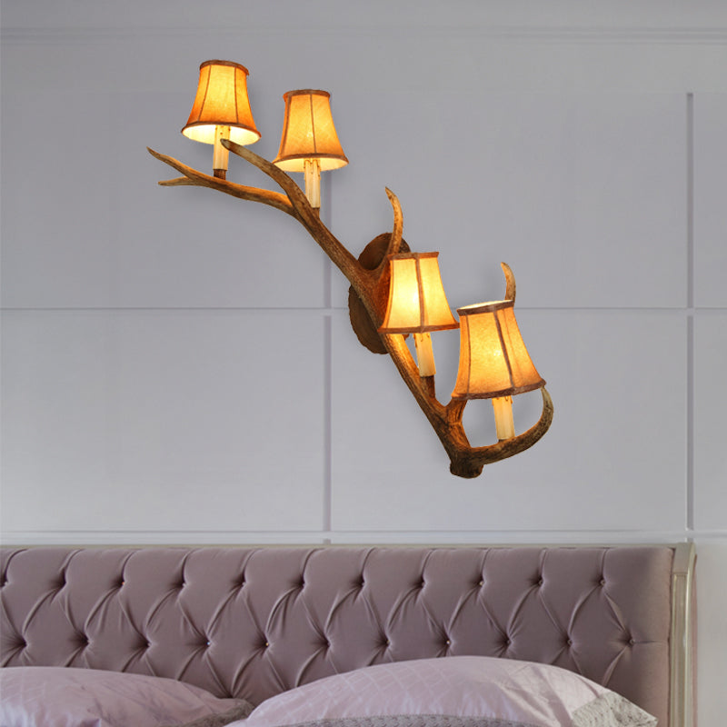 Tapered Bedroom Wall Light Fixture Traditional Resin and Fabric 4 Lights Beige Sconce Lamp with Elk Design Beige Clearhalo 'Wall Lamps & Sconces' 'Wall Lights' Lighting' 231839