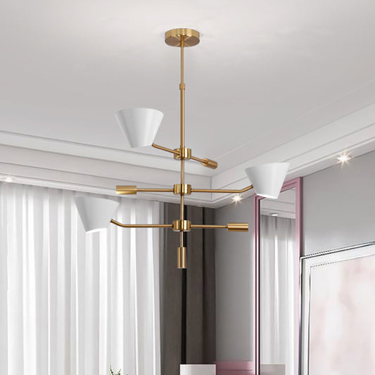 Branch Metal Chandelier Light Modern 3 Lights Gold Hanging Ceiling Light Fixture with Clear Glass Cone Shade Gold Clearhalo 'Ceiling Lights' 'Chandeliers' 'Modern Chandeliers' 'Modern' Lighting' 231845