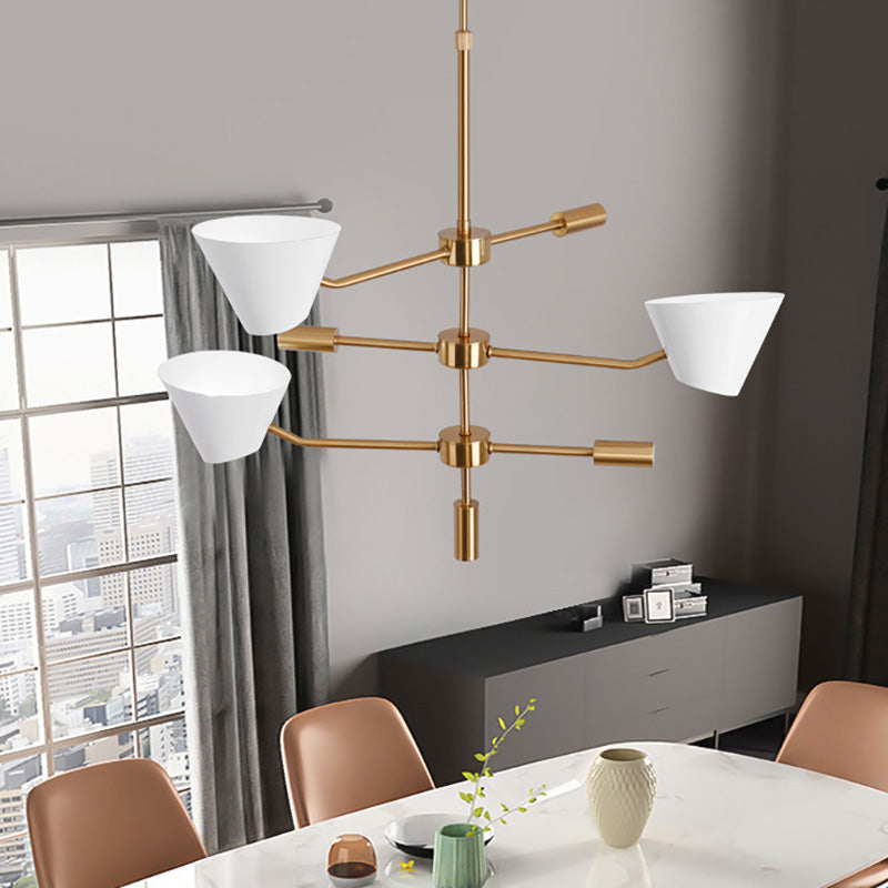 Branch Metal Chandelier Light Modern 3 Lights Gold Hanging Ceiling Light Fixture with Clear Glass Cone Shade Clearhalo 'Ceiling Lights' 'Chandeliers' 'Modern Chandeliers' 'Modern' Lighting' 231846