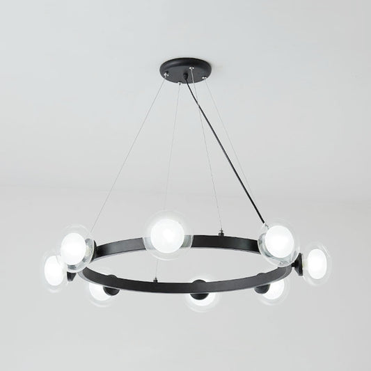 Clear Glass Round Chandelier Lamp with Circle Ring Design Contemporary 6/8 Lights Led Hanging Light Kit in Black Clearhalo 'Ceiling Lights' 'Chandeliers' 'Glass shade' 'Glass' 'Modern Chandeliers' 'Modern' Lighting' 231857