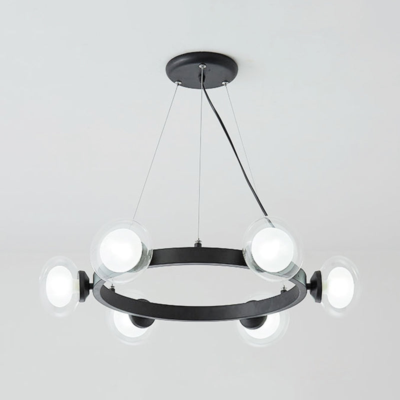 Clear Glass Round Chandelier Lamp with Circle Ring Design Contemporary 6/8 Lights Led Hanging Light Kit in Black Clearhalo 'Ceiling Lights' 'Chandeliers' 'Glass shade' 'Glass' 'Modern Chandeliers' 'Modern' Lighting' 231861