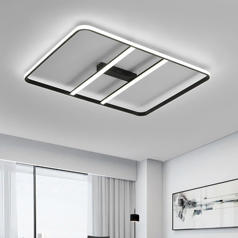 Modern Led Semi Flush Lighting with Metal Shade Black Rectangle Semi Flush Mount Ceiling Lamp in White/Warm Light, 12"/23.5" Wide Black 23.5" Clearhalo 'Ceiling Lights' 'Close To Ceiling Lights' 'Close to ceiling' Lighting' 231872