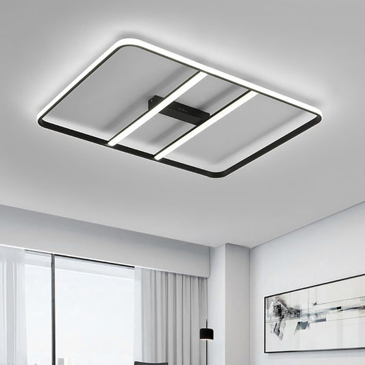 Modern Led Semi Flush Lighting with Metal Shade Black Rectangle Semi Flush Mount Ceiling Lamp in White/Warm Light, 12"/23.5" Wide Black 23.5" Clearhalo 'Ceiling Lights' 'Close To Ceiling Lights' 'Close to ceiling' Lighting' 231872