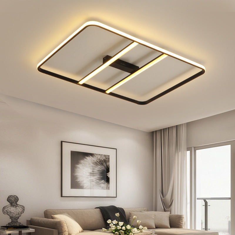 Modern Led Semi Flush Lighting with Metal Shade Black Rectangle Semi Flush Mount Ceiling Lamp in White/Warm Light, 12"/23.5" Wide Clearhalo 'Ceiling Lights' 'Close To Ceiling Lights' 'Close to ceiling' Lighting' 231873