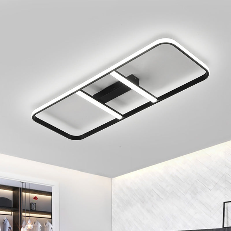 Modern Led Semi Flush Lighting with Metal Shade Black Rectangle Semi Flush Mount Ceiling Lamp in White/Warm Light, 12"/23.5" Wide Black 12" White Clearhalo 'Ceiling Lights' 'Close To Ceiling Lights' 'Close to ceiling' Lighting' 231876