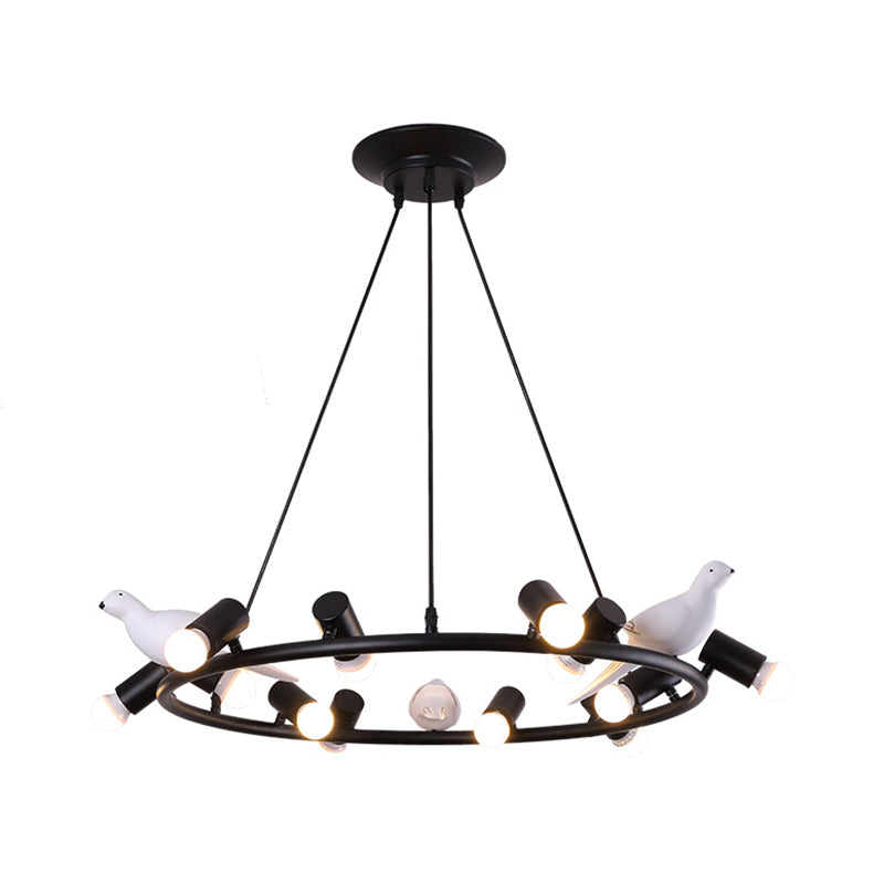 Modern Ring Pendant Chandelier Metal 6/8 Lights Dining Room Hanging Ceiling Light in Black with Bird Ornament Clearhalo 'Ceiling Lights' 'Chandeliers' 'Modern Chandeliers' 'Modern' Lighting' 231891