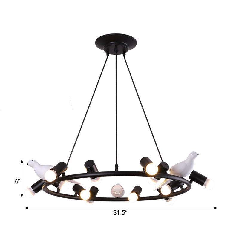 Modern Ring Pendant Chandelier Metal 6/8 Lights Dining Room Hanging Ceiling Light in Black with Bird Ornament Clearhalo 'Ceiling Lights' 'Chandeliers' 'Modern Chandeliers' 'Modern' Lighting' 231892