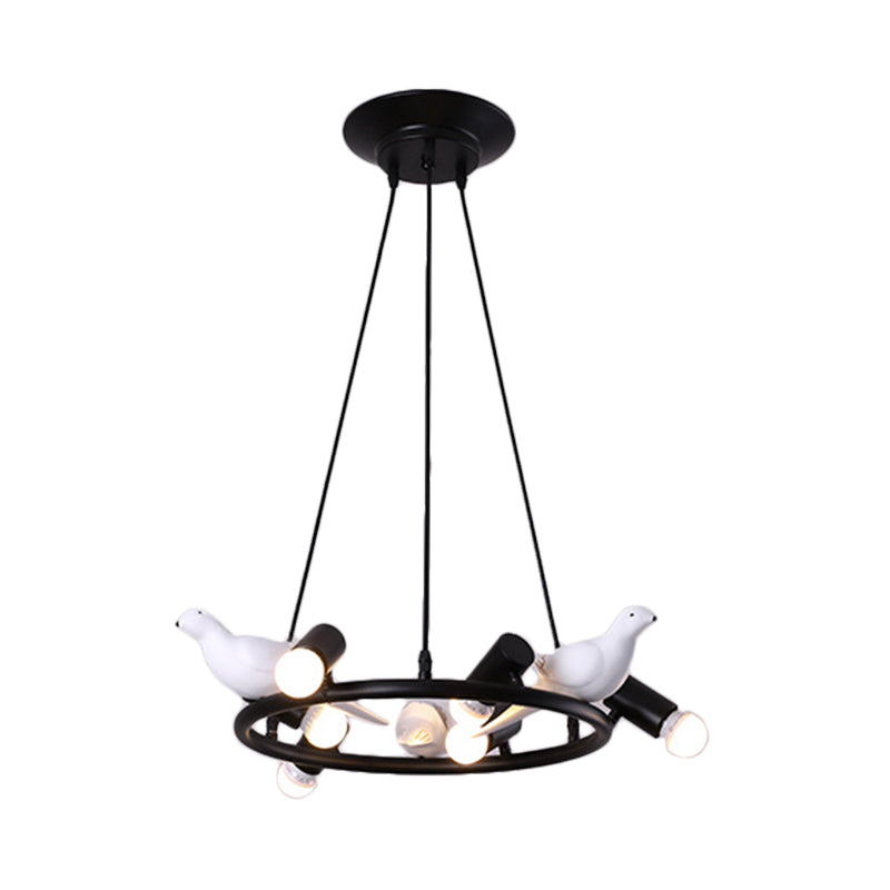 Modern Ring Pendant Chandelier Metal 6/8 Lights Dining Room Hanging Ceiling Light in Black with Bird Ornament Clearhalo 'Ceiling Lights' 'Chandeliers' 'Modern Chandeliers' 'Modern' Lighting' 231895