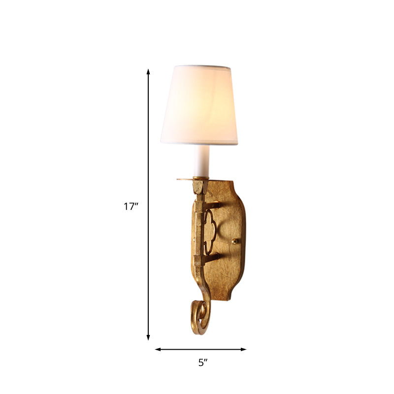 1 Light Wall Lamp Lighting Country Cone Fabric Sconce Light Fixture in Brass with Metal Backplate Clearhalo 'Wall Lamps & Sconces' 'Wall Lights' Lighting' 231913