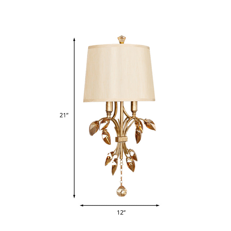 Metal Brass Sconce Lamp Branch 1-Light Vintage Wall Mounted Lighting for Bedroom with Trapezoid Fabric Shade Clearhalo 'Wall Lamps & Sconces' 'Wall Lights' Lighting' 231950