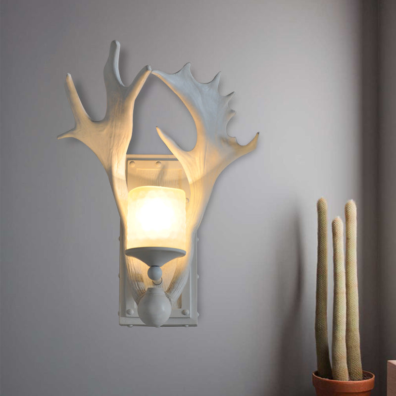 One Bulb Resin Wall Lighting Country White/Wood Elk Dining Room Sconce Light Fixture with Frosted Glass Shade White Clearhalo 'Wall Lamps & Sconces' 'Wall Lights' Lighting' 231951