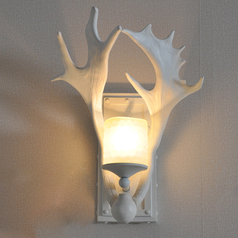 One Bulb Resin Wall Lighting Country White/Wood Elk Dining Room Sconce Light Fixture with Frosted Glass Shade Clearhalo 'Wall Lamps & Sconces' 'Wall Lights' Lighting' 231952