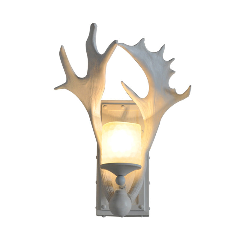 One Bulb Resin Wall Lighting Country White/Wood Elk Dining Room Sconce Light Fixture with Frosted Glass Shade Clearhalo 'Wall Lamps & Sconces' 'Wall Lights' Lighting' 231953