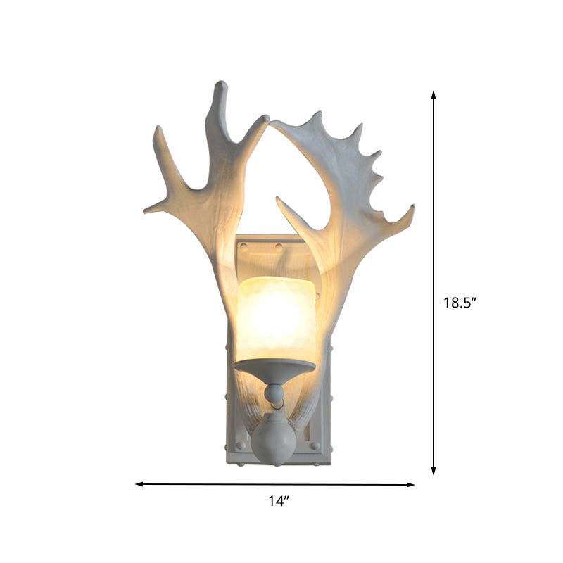 One Bulb Resin Wall Lighting Country White/Wood Elk Dining Room Sconce Light Fixture with Frosted Glass Shade Clearhalo 'Wall Lamps & Sconces' 'Wall Lights' Lighting' 231954