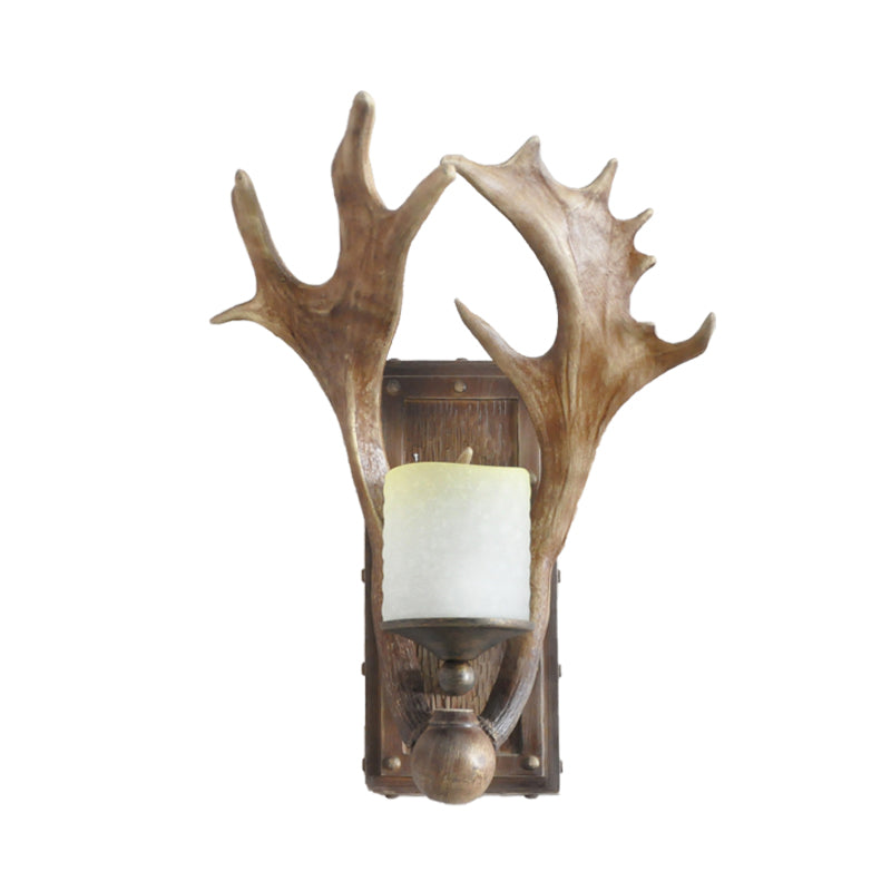 One Bulb Resin Wall Lighting Country White/Wood Elk Dining Room Sconce Light Fixture with Frosted Glass Shade Clearhalo 'Wall Lamps & Sconces' 'Wall Lights' Lighting' 231957