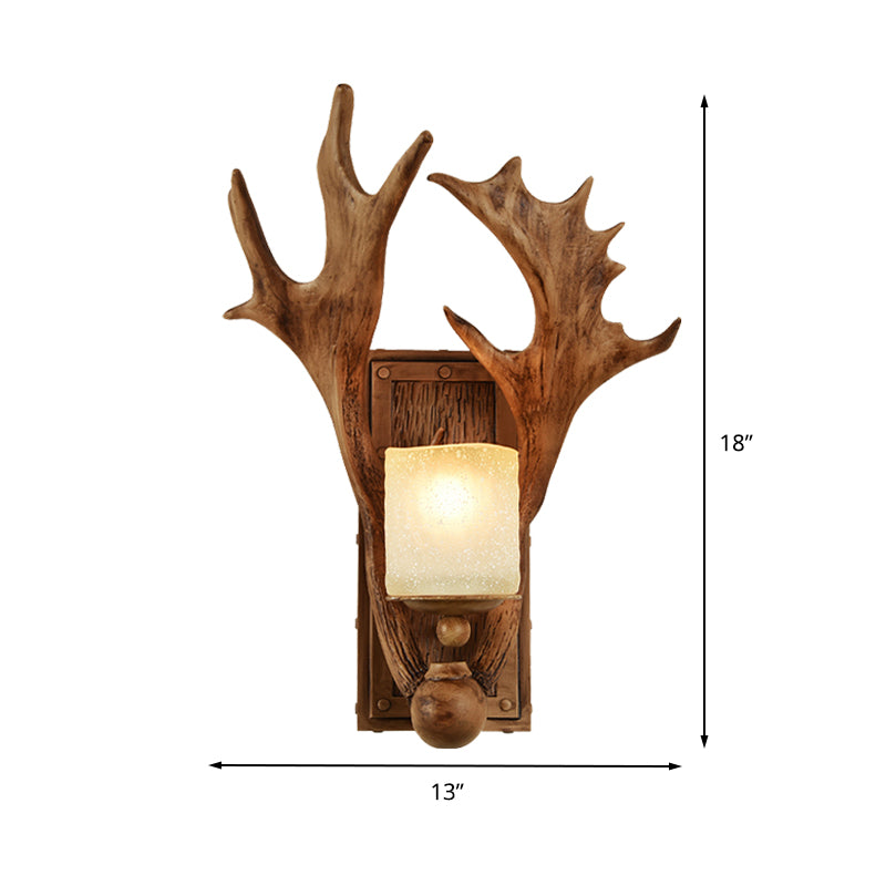 Resin Beige Sconce Light Fixture Elk 1-Light Rustic Wall Mounted Lighting for Dining Room with Wood Backplate Clearhalo 'Wall Lamps & Sconces' 'Wall Lights' Lighting' 231961