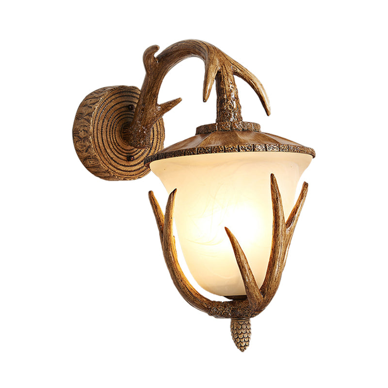 Country Pinecone Shade Sconce Light Fixture 1 Bulb Resin and Frosted Glass Wall Mount Lighting in Wood for Corridor Clearhalo 'Wall Lamps & Sconces' 'Wall Lights' Lighting' 232007