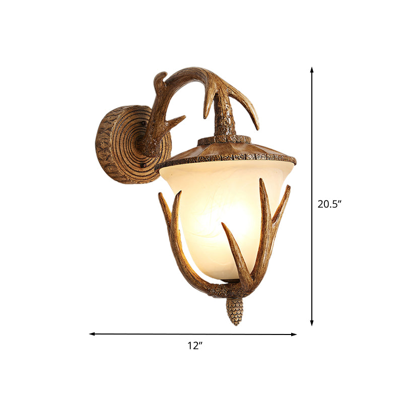 Country Pinecone Shade Sconce Light Fixture 1 Bulb Resin and Frosted Glass Wall Mount Lighting in Wood for Corridor Clearhalo 'Wall Lamps & Sconces' 'Wall Lights' Lighting' 232008