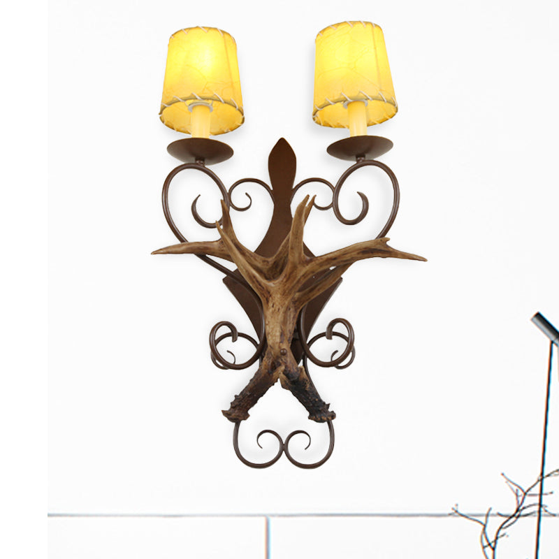 2-Light Wall Lamp Lighting Country Cone Metal and Glass Sconce Light Fixture in Beige Clearhalo 'Wall Lamps & Sconces' 'Wall Lights' Lighting' 232021