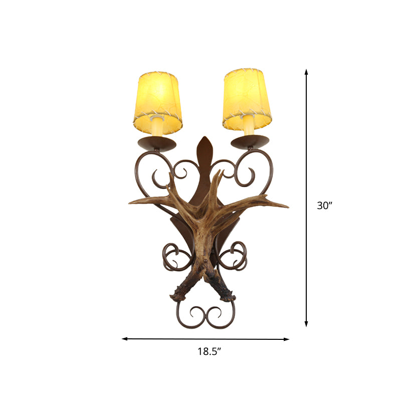 2-Light Wall Lamp Lighting Country Cone Metal and Glass Sconce Light Fixture in Beige Clearhalo 'Wall Lamps & Sconces' 'Wall Lights' Lighting' 232023