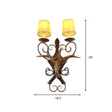 2-Light Wall Lamp Lighting Country Cone Metal and Glass Sconce Light Fixture in Beige Clearhalo 'Wall Lamps & Sconces' 'Wall Lights' Lighting' 232023