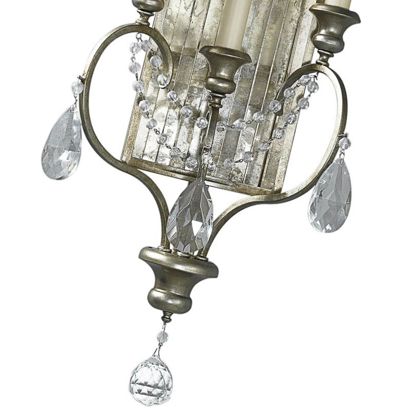 Silver Candelabrum Sconce Light Country Metal 3-Light Bedroom Wall Mount Lighting with Crystal Drop Clearhalo 'Wall Lamps & Sconces' 'Wall Lights' Lighting' 232047